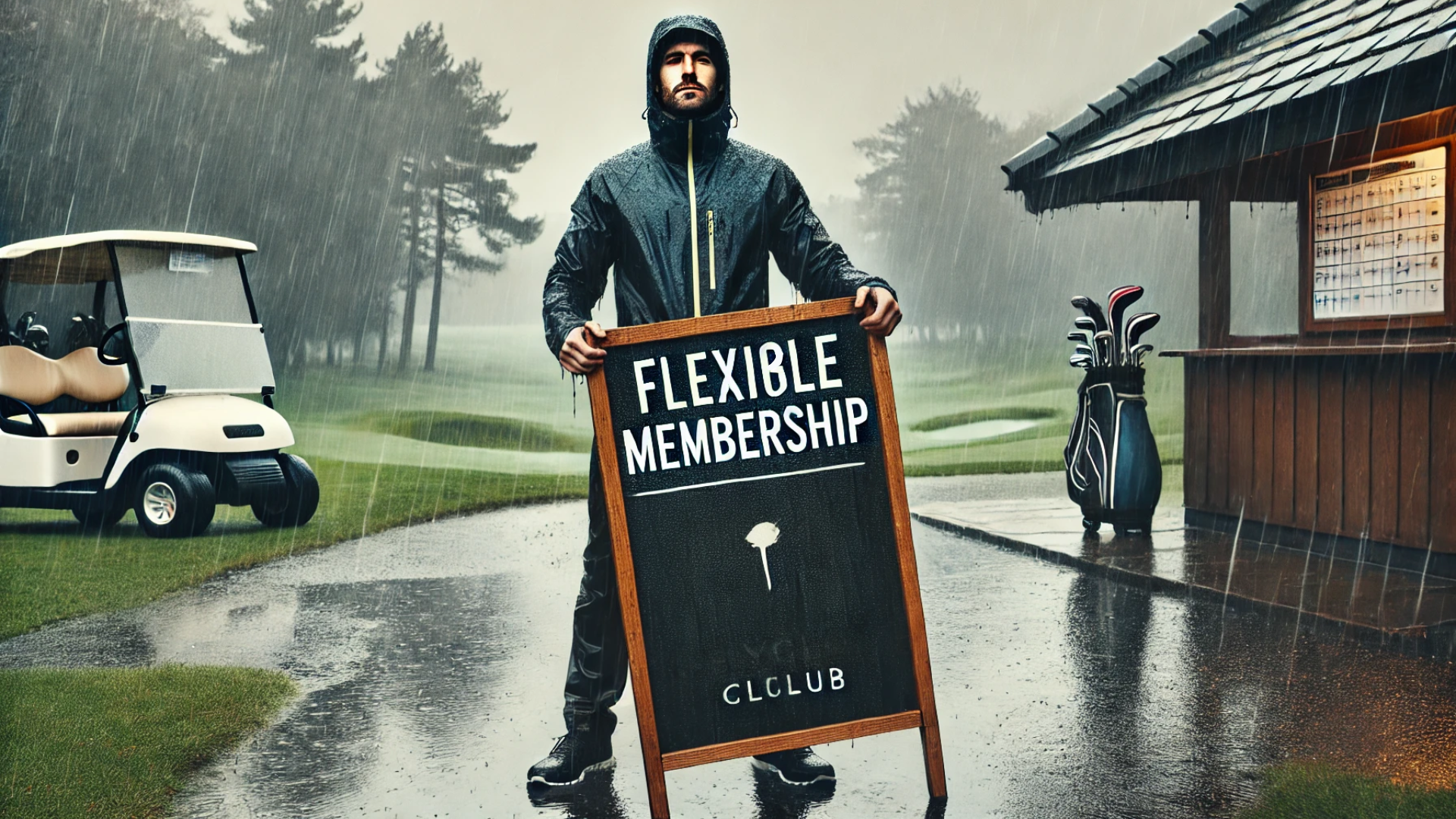 golf club manager standing outside in the winter with a golf membership board