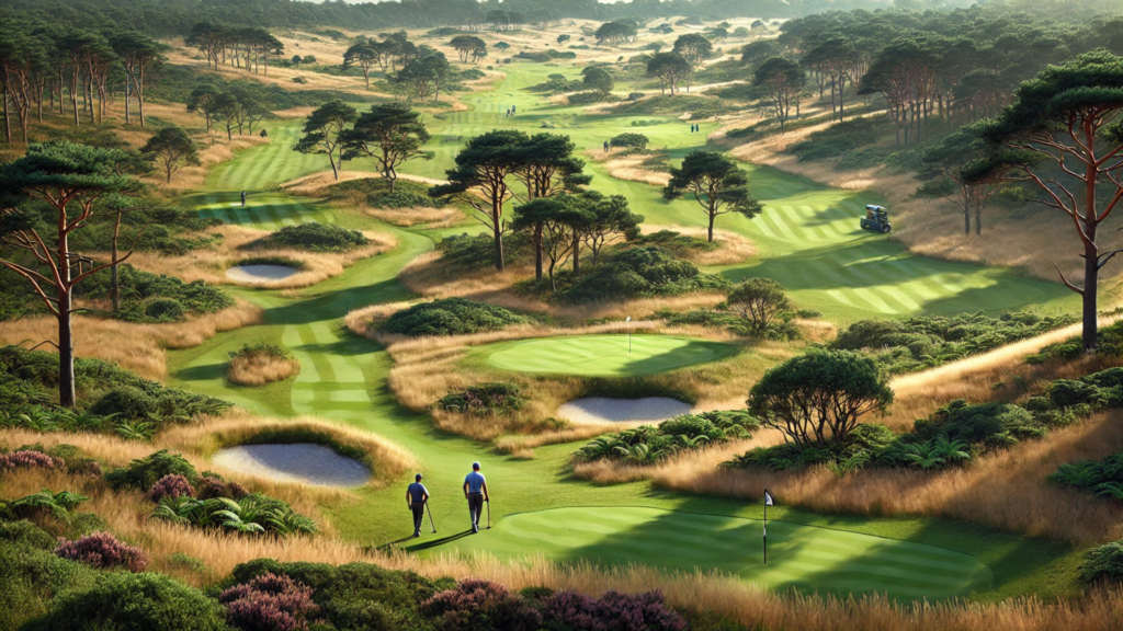 flexible members playing golf on a heathland course