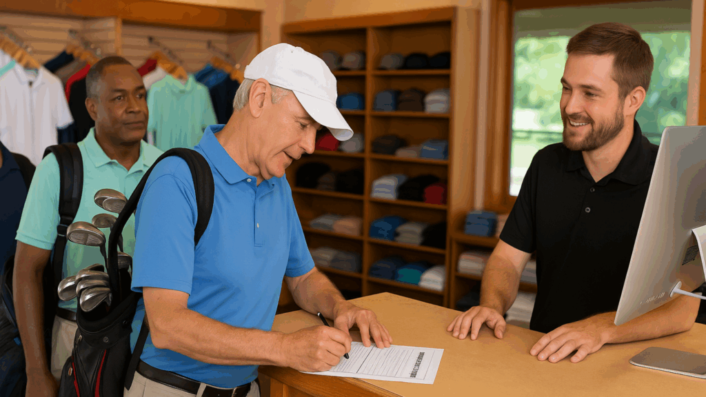 a golfer signing up to flexible membership