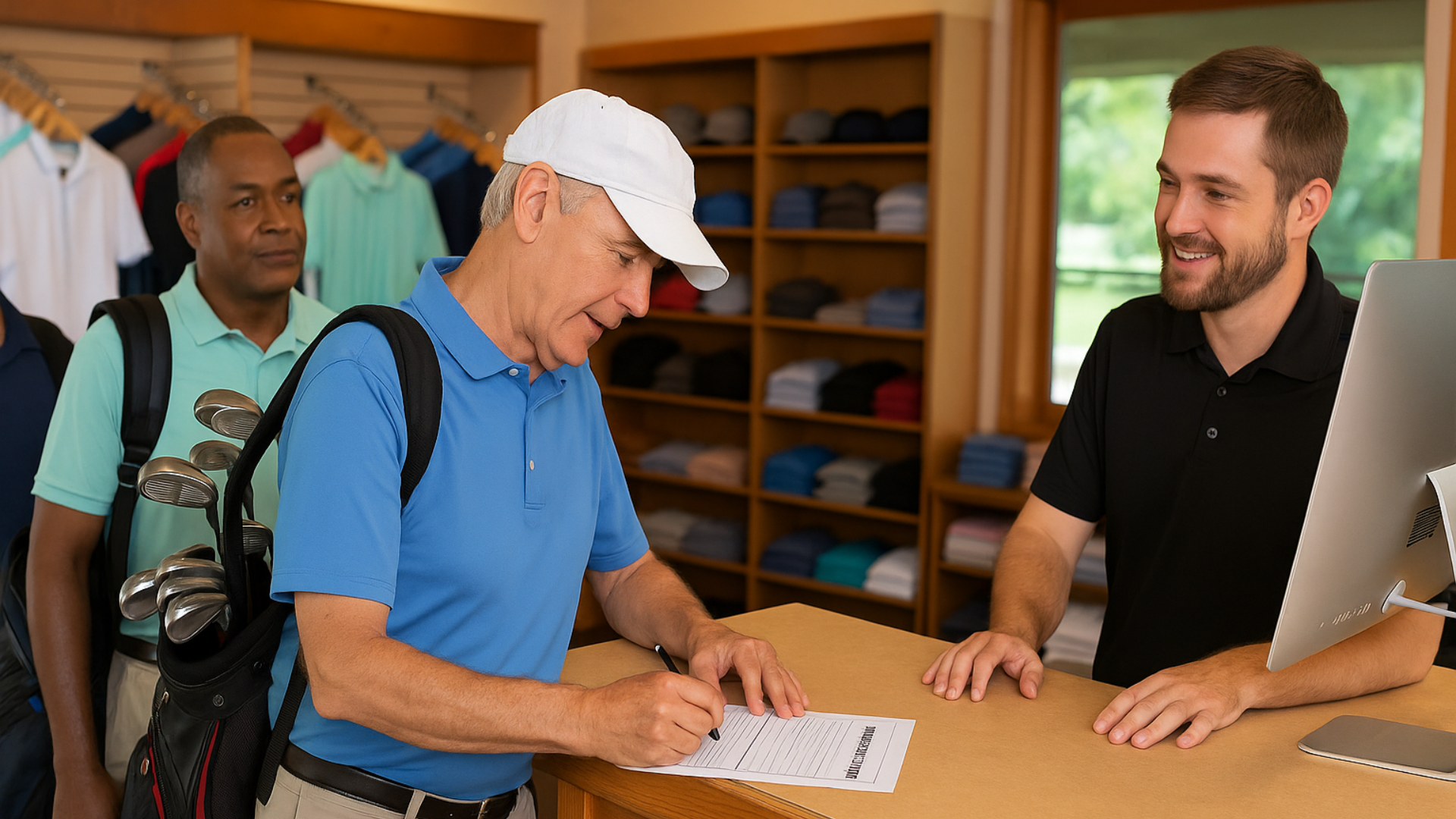 a golfer signing up to flexible membership