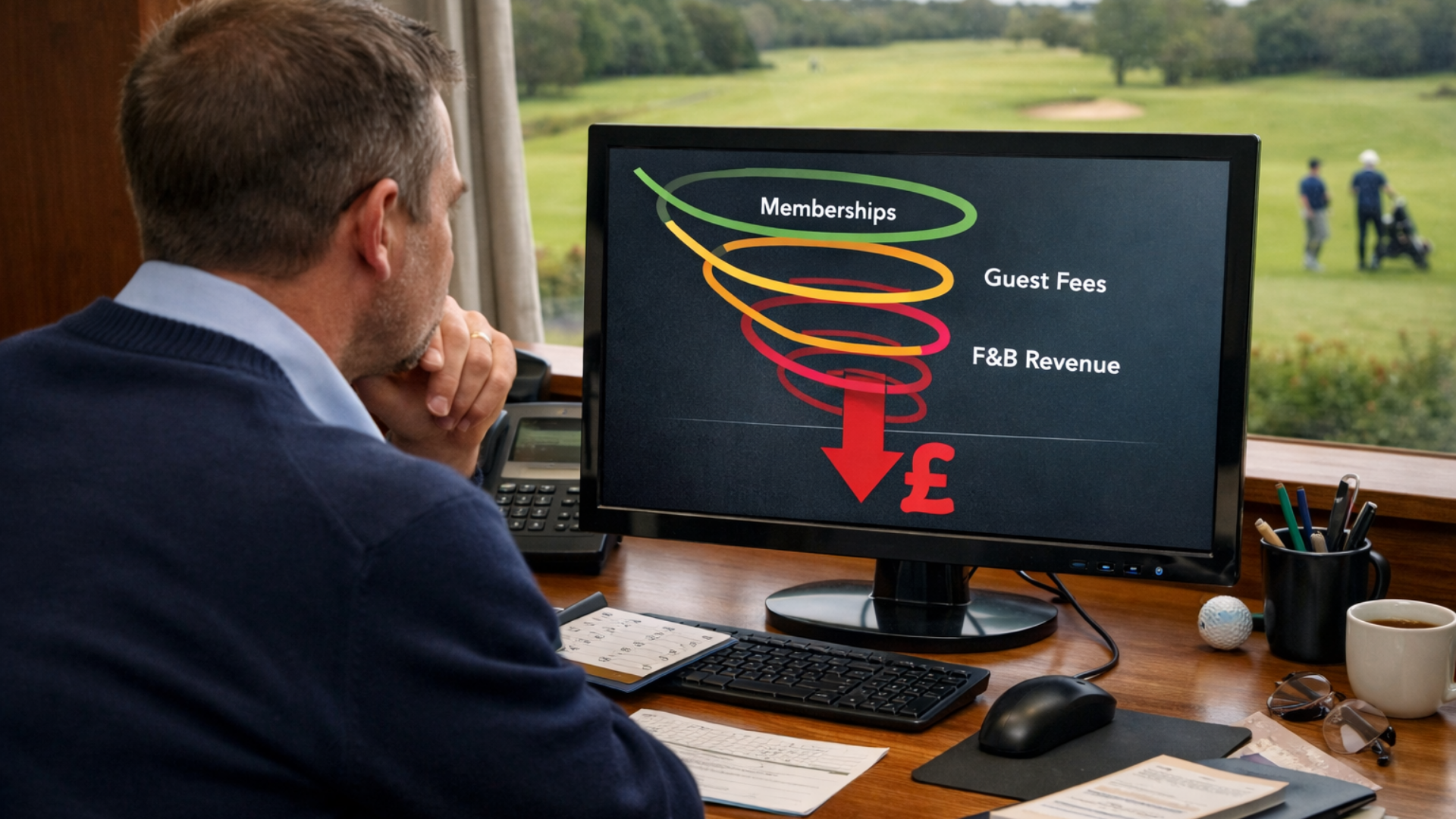 golf club manager looking at their pc screen showing the hidden costs to losing a golf member