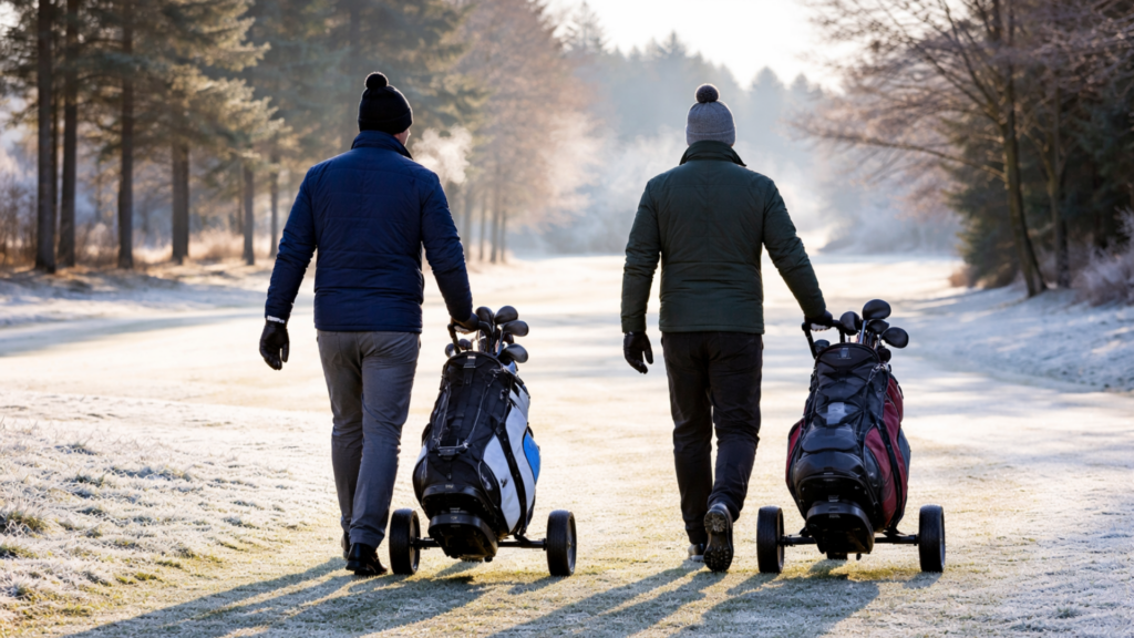 Winter green fee golfers playing golf