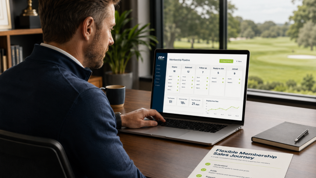 general manager reviewing flexible members sales journey