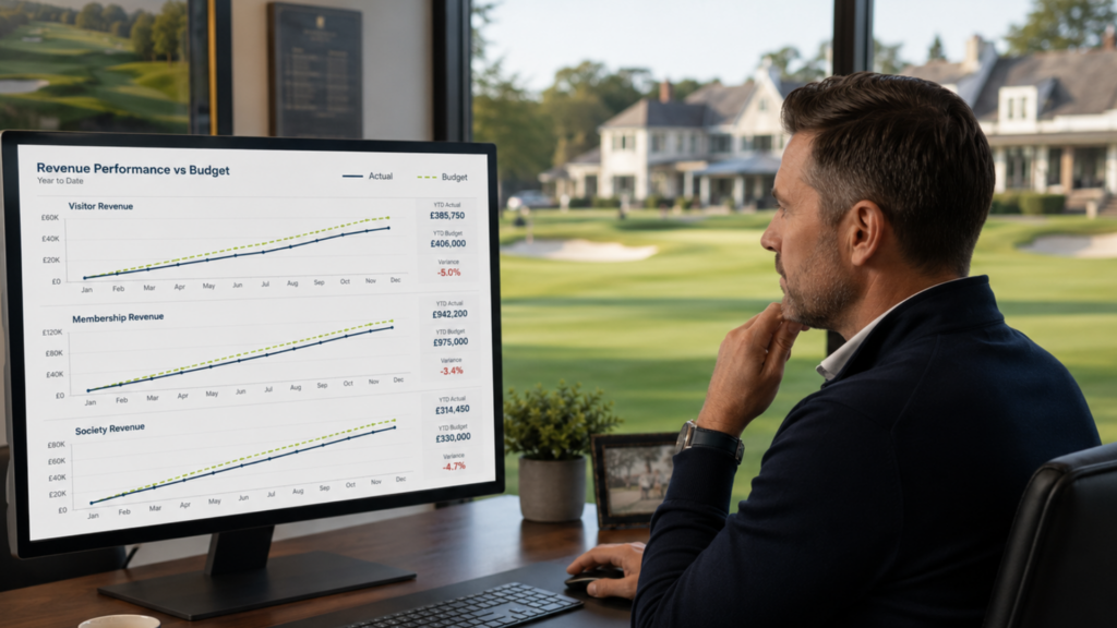 general manager looking at their golf club revenue