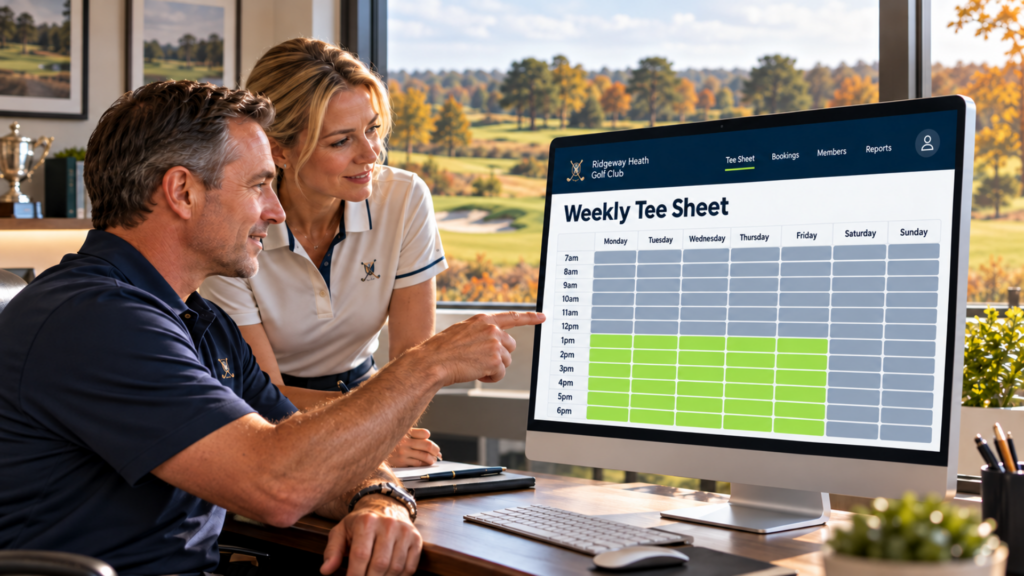 Golf club manager reviewing their tee sheet utilisation
